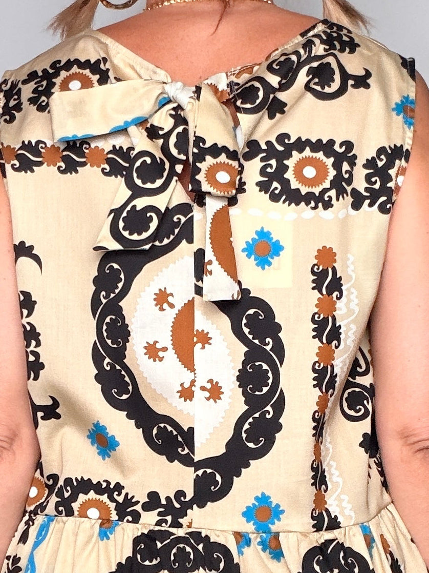 Top Peplum con Stampa Etnica Barocca