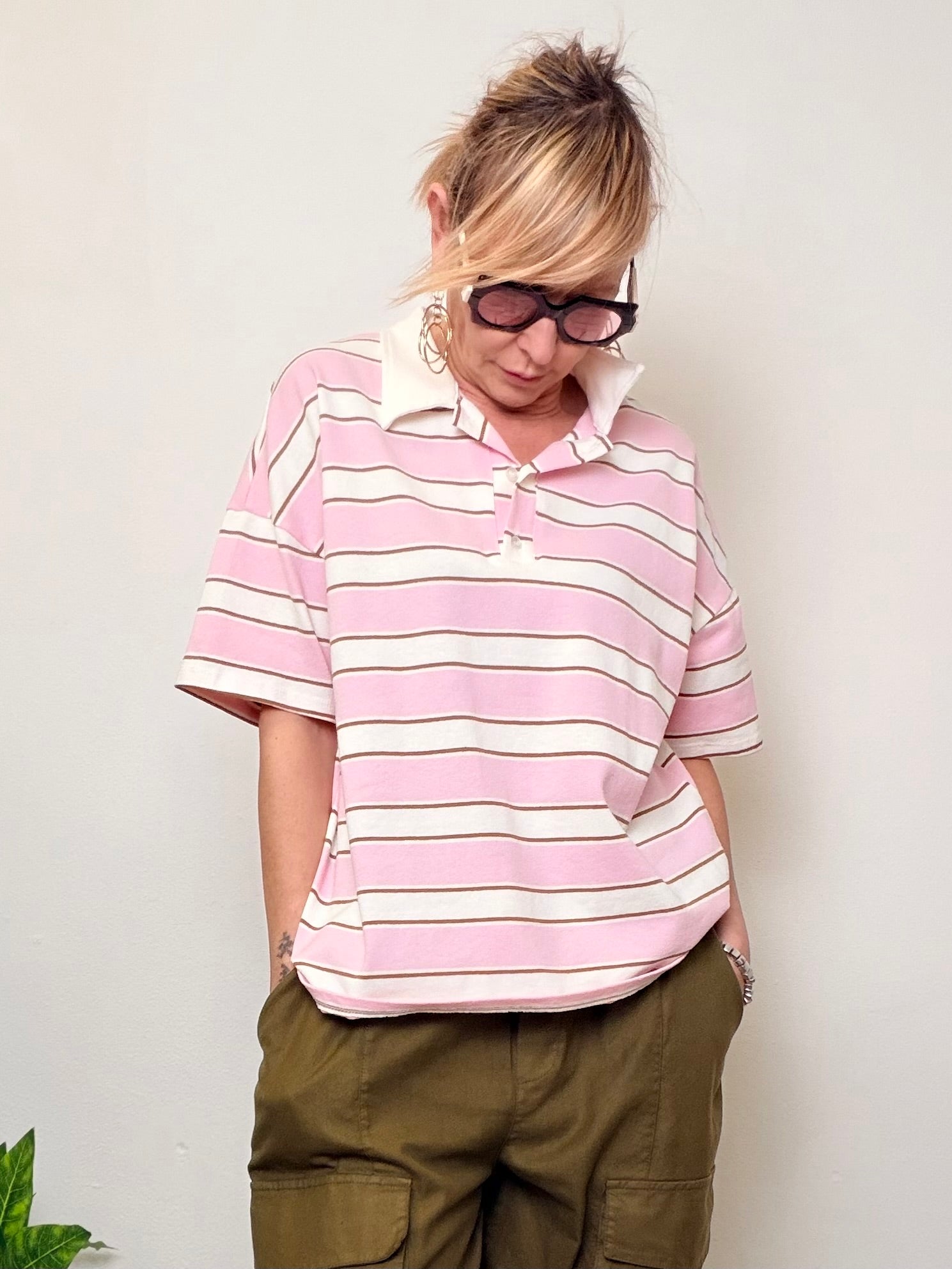 Polo Oversize a Righe - Rosa e Celeste