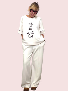 Pantaloni Palazzo Bianchi in Modal con Dettagli a Contrasto