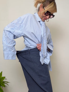 Pantaloni Palazzo Blu Navy in Canvas 100% Cotone