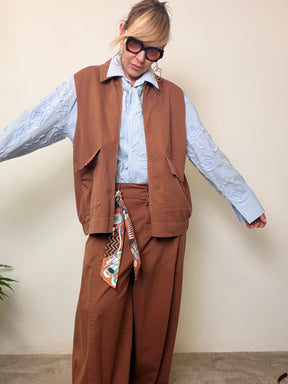 Gilet Oversize Marrone in Cotone con Foulard Etnico