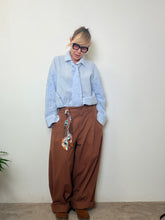 Pantaloni Palazzo Oversize Marroni in Cotone con Foulard Etnico