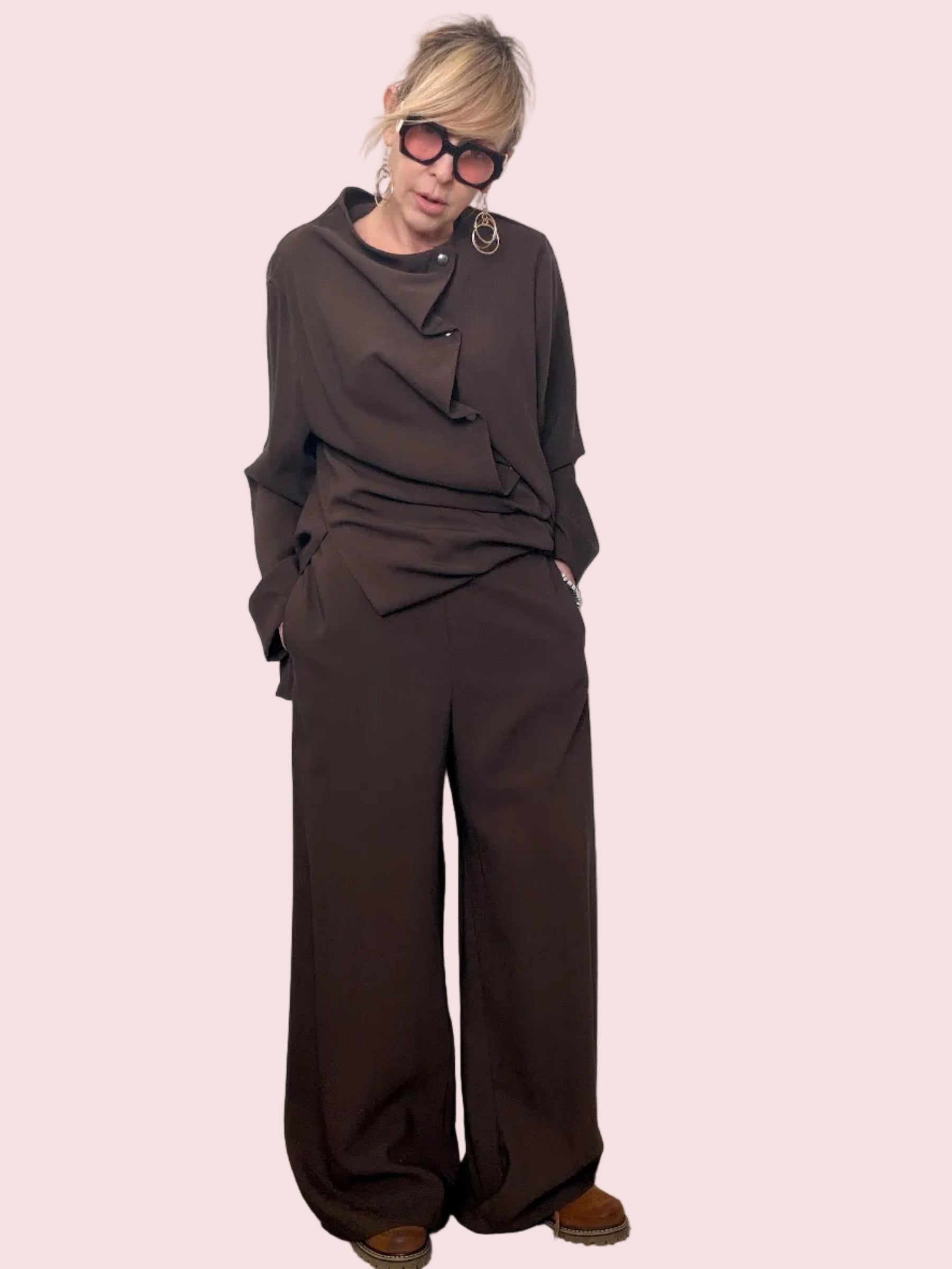 Pantaloni Palazzo in Viscosa - Marrone e Nero