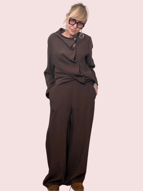 Pantaloni Palazzo in Viscosa - Marrone e Nero