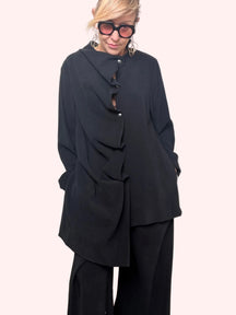 Giacca Asimmetrica con Bottoni Laterali - Marrone e Nero