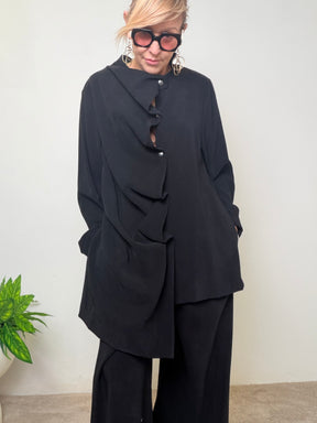 Giacca Asimmetrica con Bottoni Laterali - Marrone e Nero