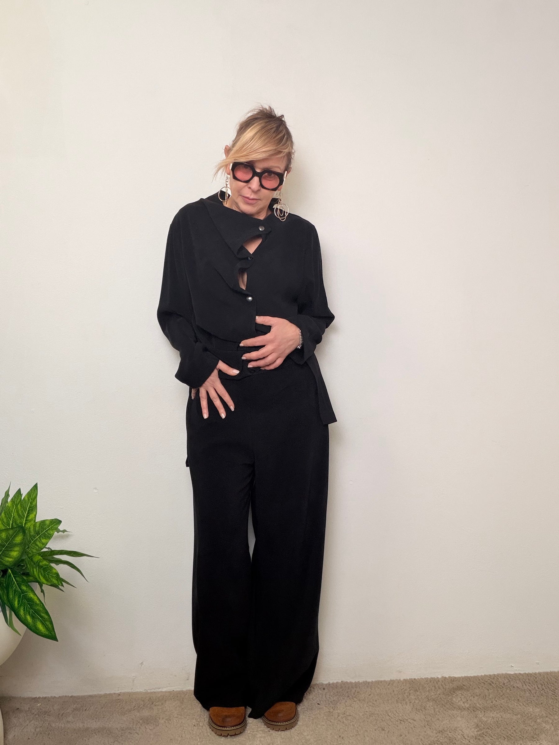 Pantaloni Palazzo in Viscosa - Marrone e Nero