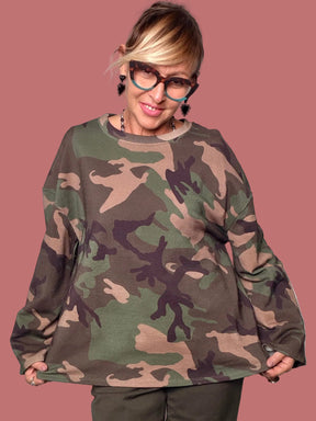 Maglia Female mimetica nei toni verde e marrone, vista frontale