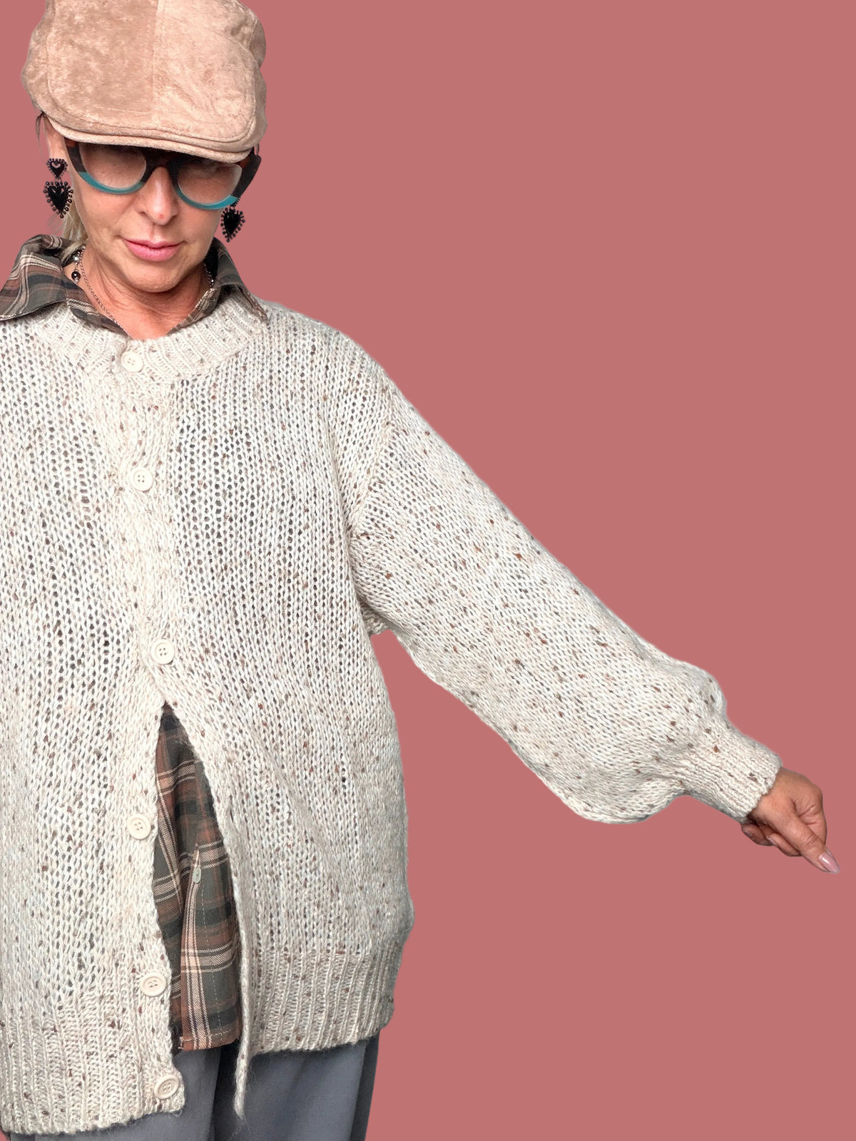 Cardigan mélange Deja Vu panna e verde bottiglia con bottoni