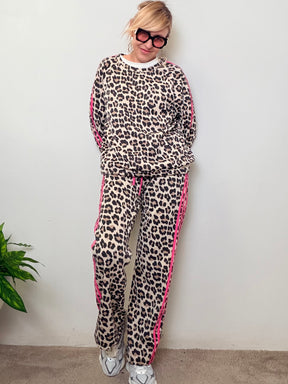 Completo Felpa e Pantaloni Animalier con Bande Laterali