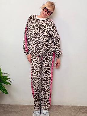 Completo Felpa e Pantaloni Animalier con Bande Laterali