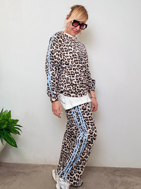 Completo Felpa e Pantaloni Animalier con Bande Laterali
