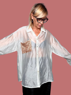 Camicia Over Voile con Tasca Paillettes