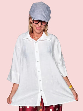 Camicia Oversize in Tessuto Crinkle – Celeste e Bianco