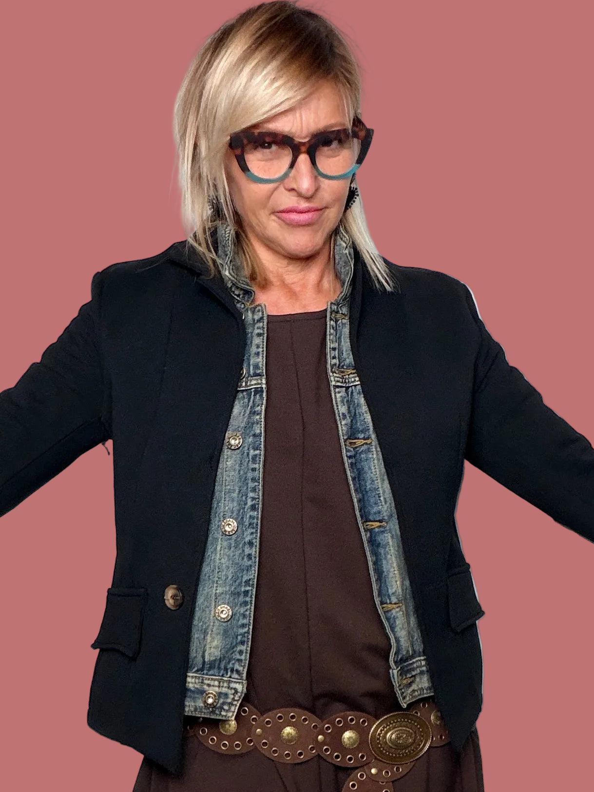 Giacca in Felpa con Inserti in Jeans