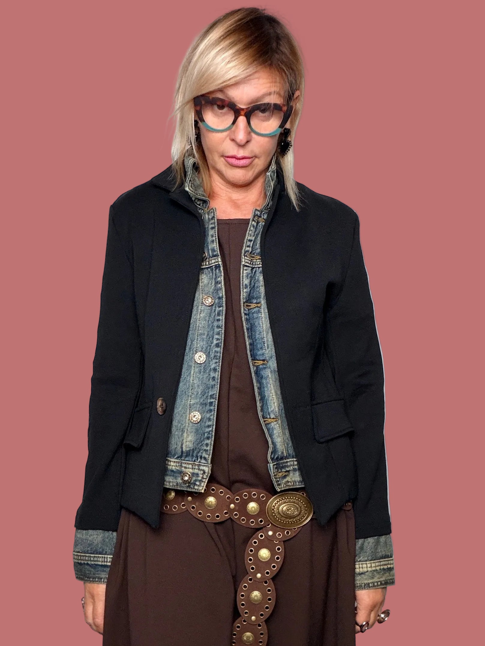 Giacca in Felpa con Inserti in Jeans