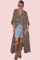 Chemisier Maxi Animalier Leopardato con Spacco Frontale