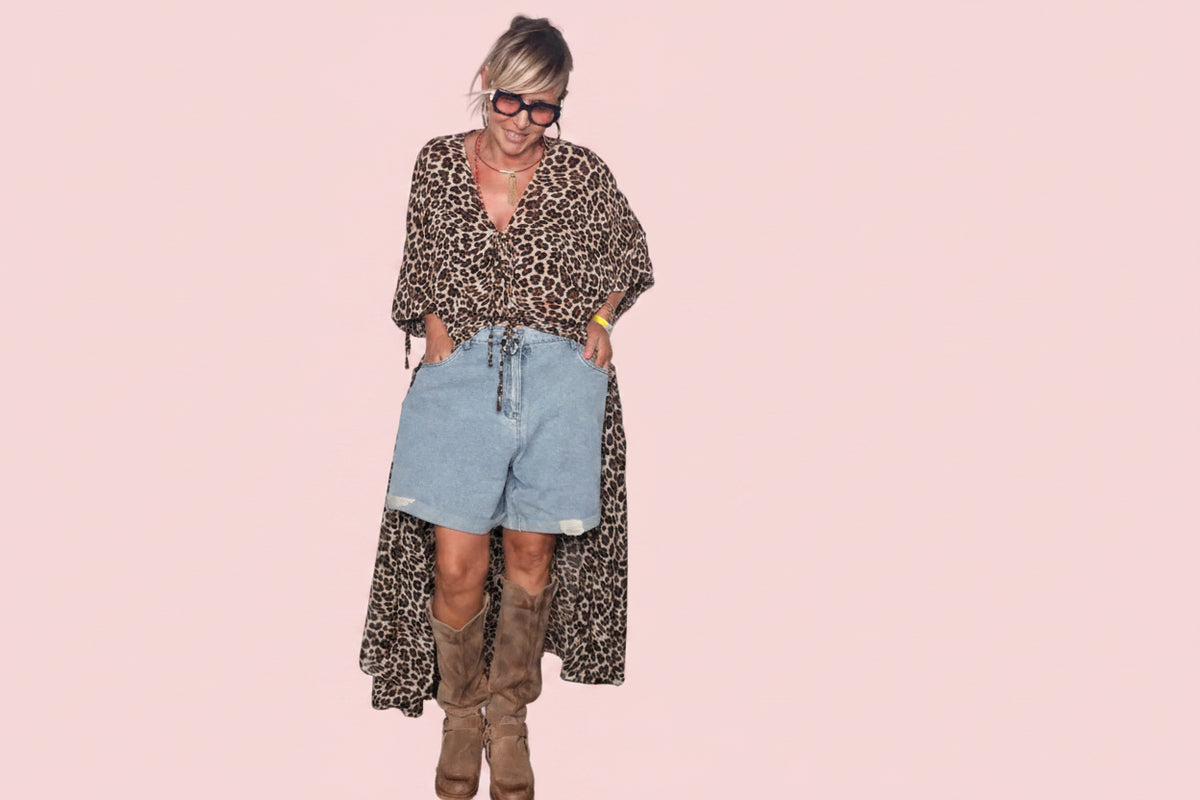 Chemisier Maxi Animalier Leopardato con Spacco Frontale