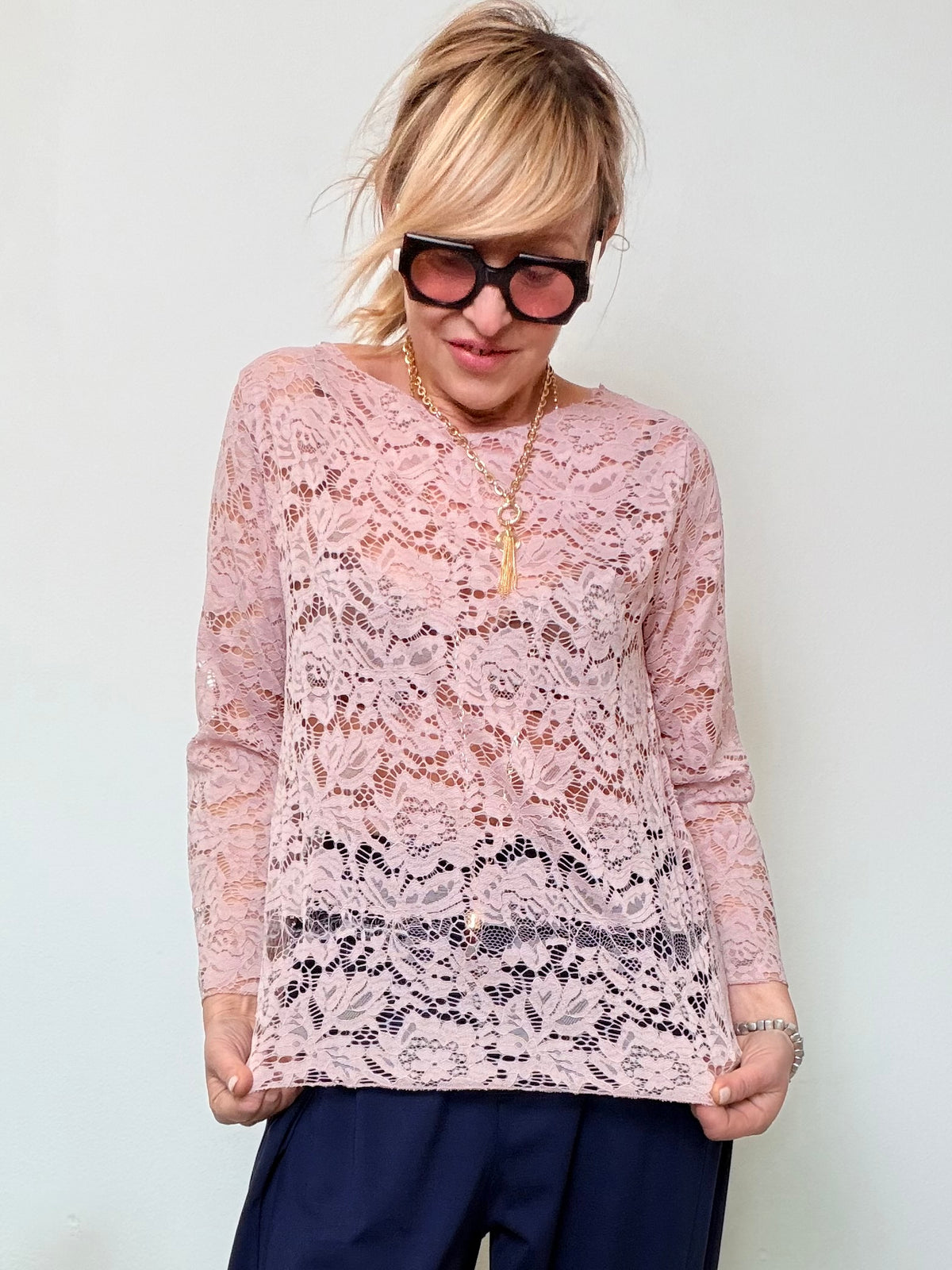 Maglia in Pizzo con Maniche Lunghe