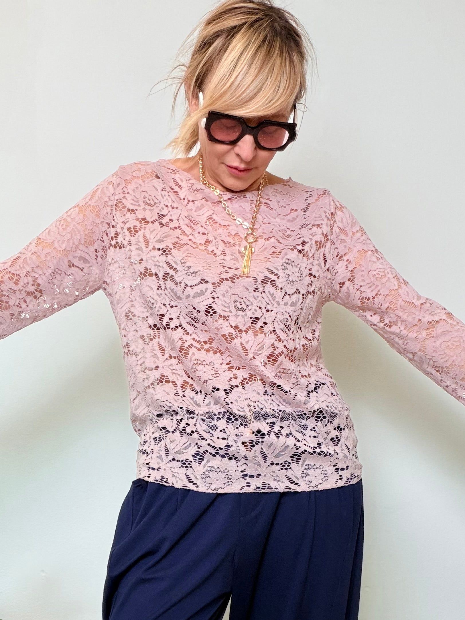 Maglia in Pizzo con Maniche Lunghe