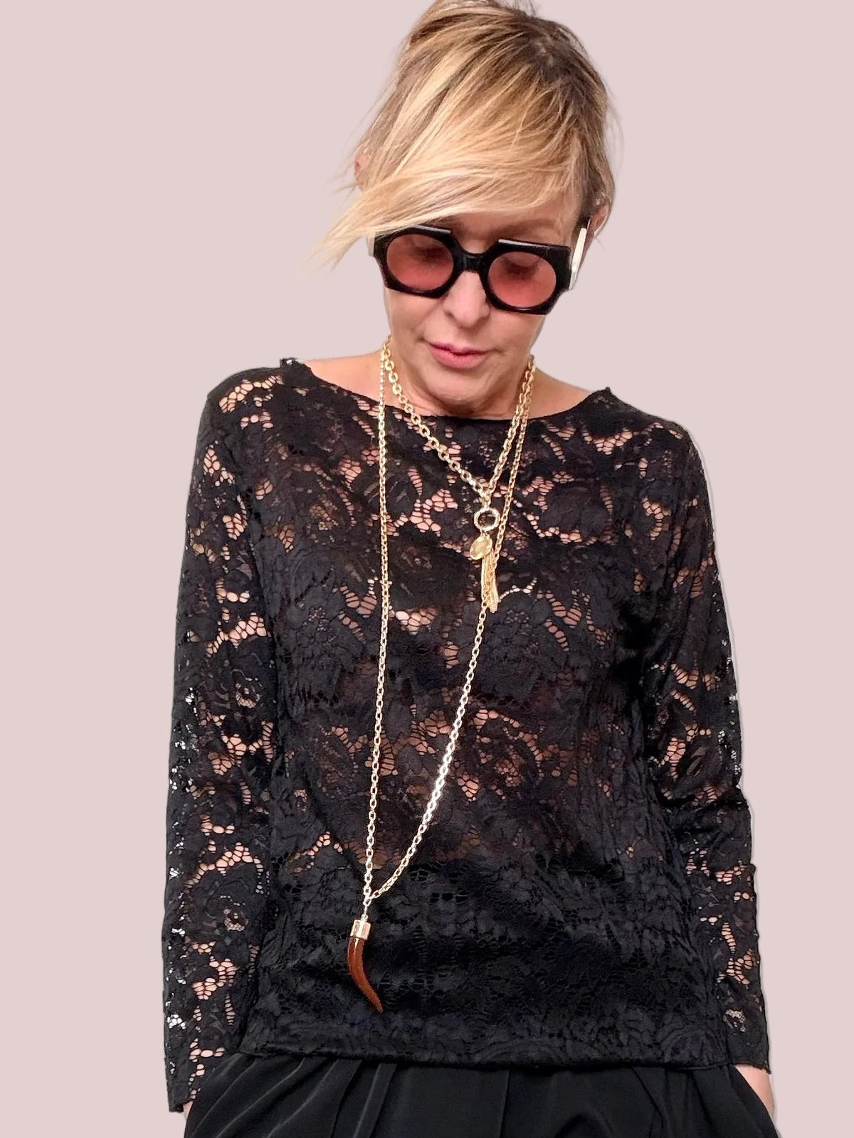 Maglia in Pizzo con Maniche Lunghe