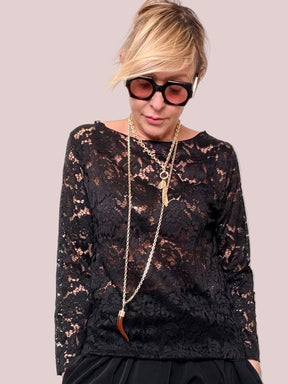 Maglia in Pizzo con Maniche Lunghe