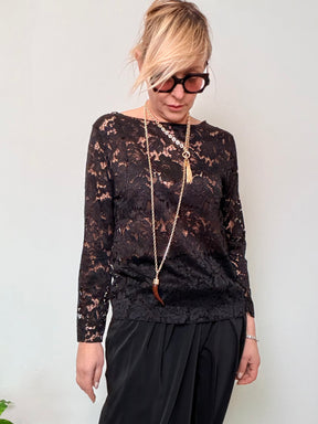 Maglia in Pizzo con Maniche Lunghe