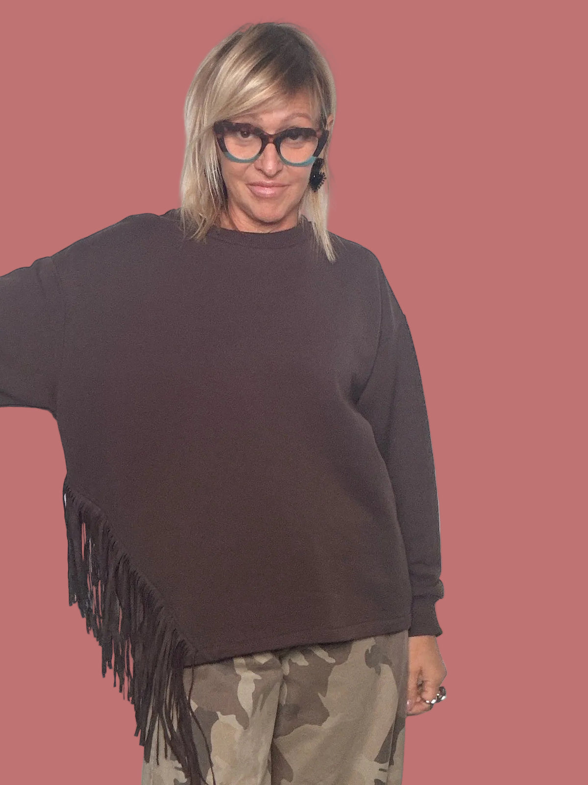 Felpa oversize con frange laterali