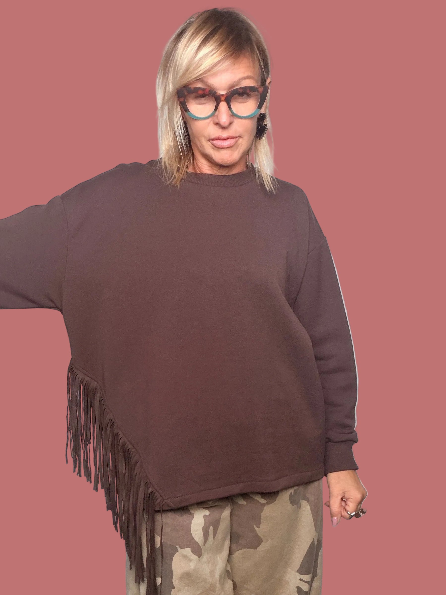 Felpa oversize con frange laterali