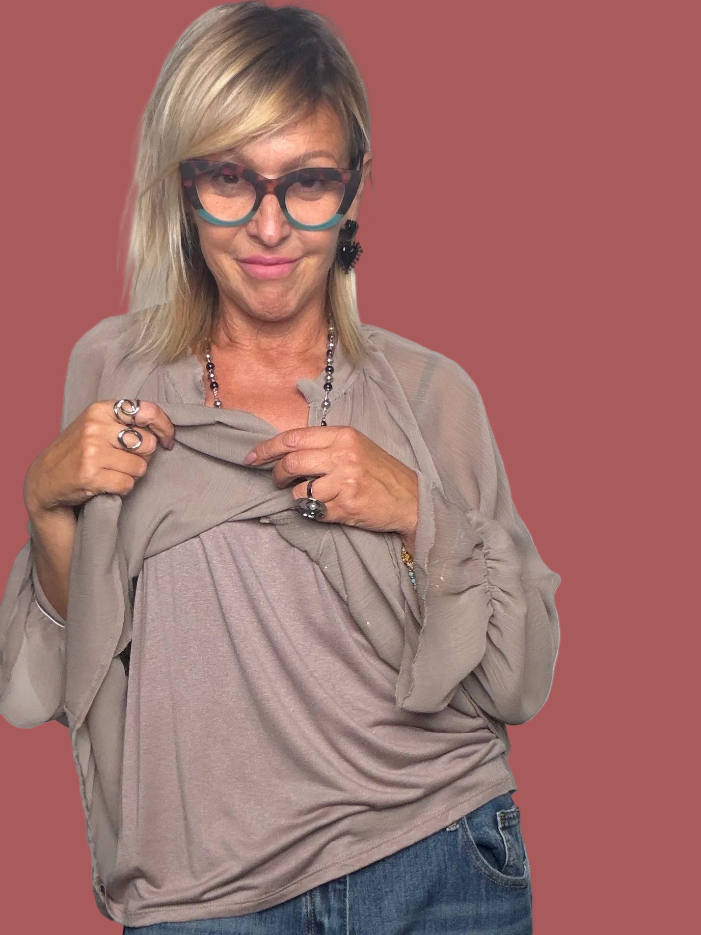 Camicia fluida con maniche a volant e top incluso