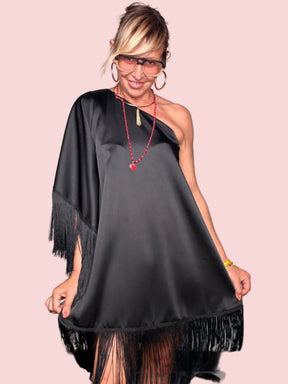 Abito Monospalla in Raso Nero con Frange – Glamour Anni '20 (Copia)