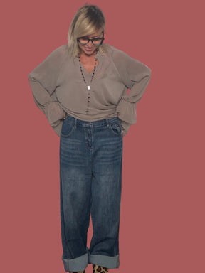 Jeans dritto blu con effetto délavé