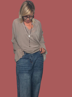 Jeans dritto blu con effetto délavé
