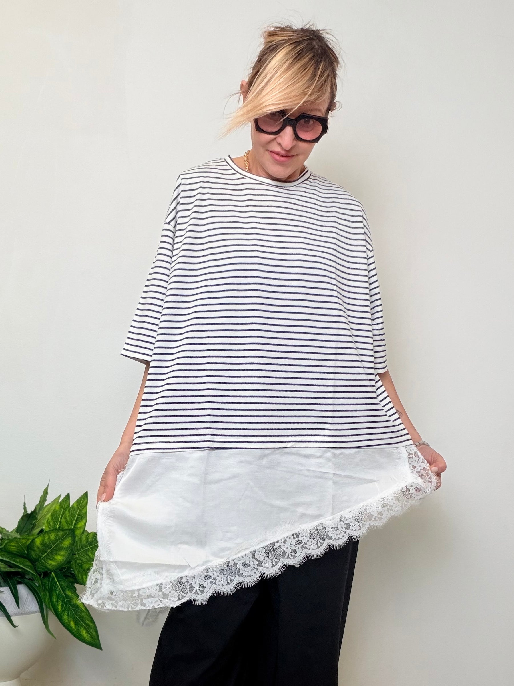 Maxi maglia riga con sottogonna