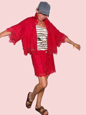 Completo Camicia e Shorts in Misto Lino con Pizzo Macramè