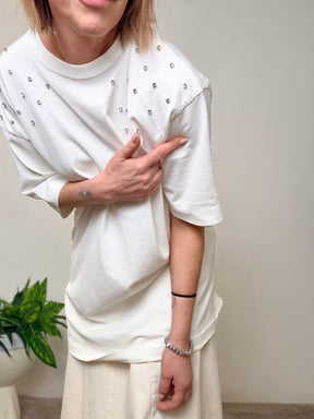 Maxi T-Shirt Bianca con Applicazioni Gioiello