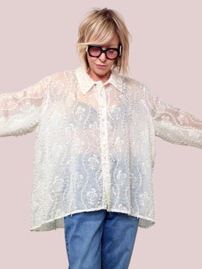 Camicia elegante in tulle ricamato