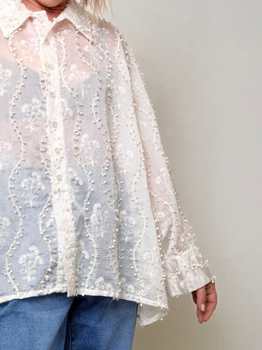 Camicia elegante in tulle ricamato