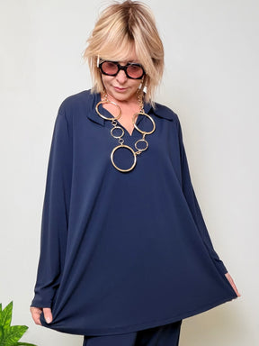Maglia Oversize Blu Navy Colletto