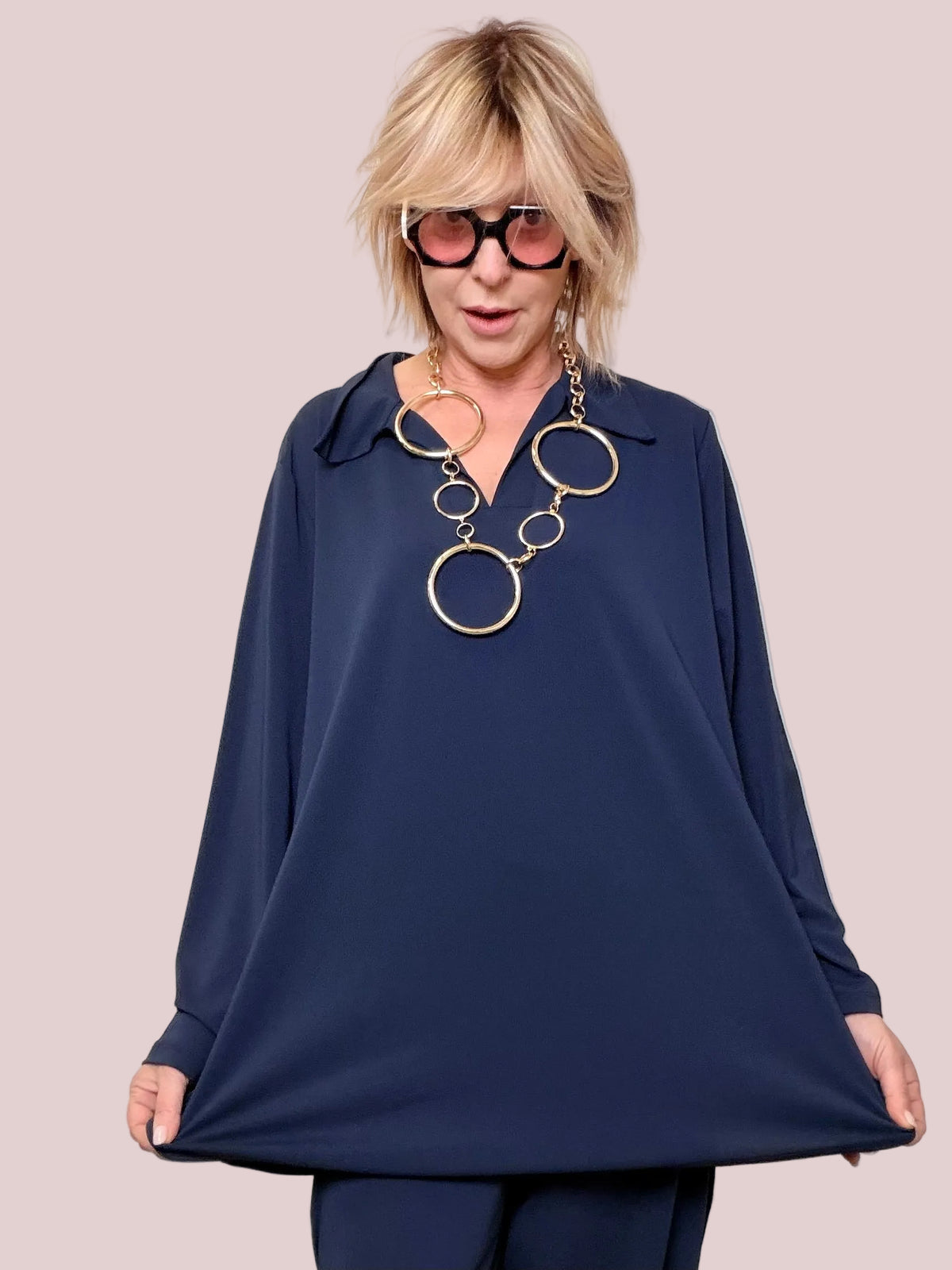 Maglia Oversize Blu Navy Colletto