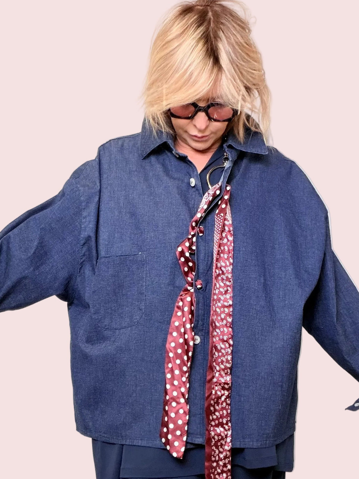 Camicia Oversize jeans con Foulard