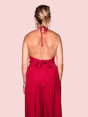 Top Halter Neck Rosso con Applicazioni in Crochet
