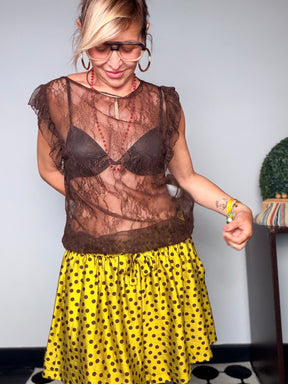 Top in Pizzo Bianco con Maniche a Volant