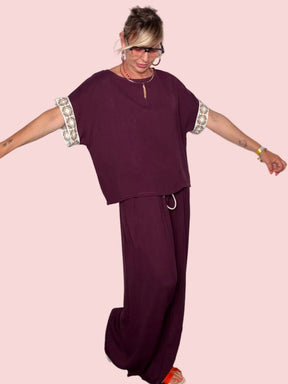 Completo Top Oversize e Pantalone Wide Leg con Crochet