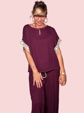Completo Top Oversize e Pantalone Wide Leg con Crochet