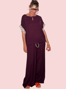 Completo Top Oversize e Pantalone Wide Leg con Crochet