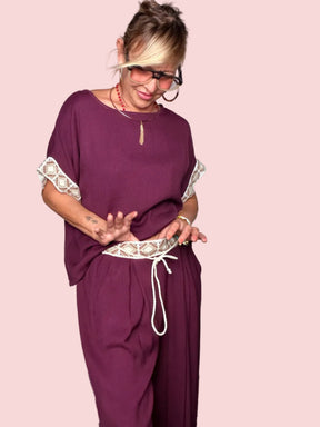 Completo Top Oversize e Pantalone Wide Leg con Crochet