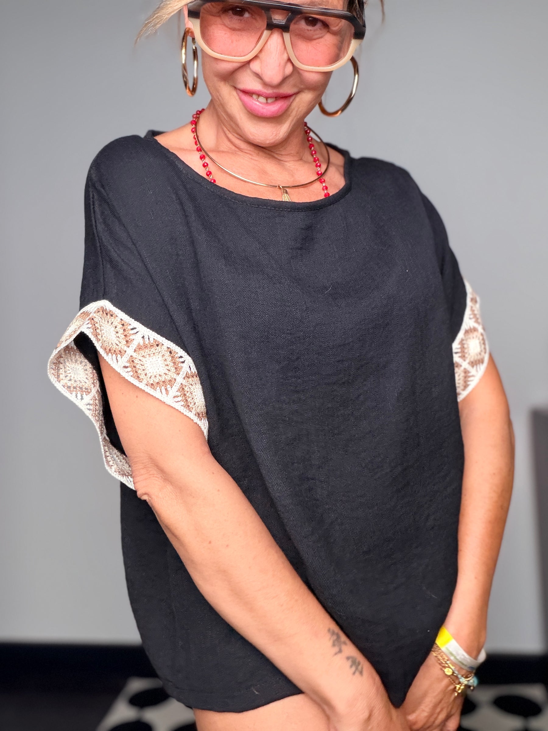 Completo Top Oversize e Pantalone Wide Leg con Crochet