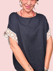 Completo Top Oversize e Pantalone Wide Leg con Crochet