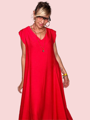 Abito Maxi con Scollo a V e Spalle Strutturate